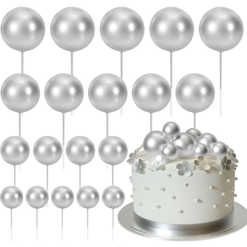 Foam ball cake topper silver metallic finish sphere picks with insertion wire