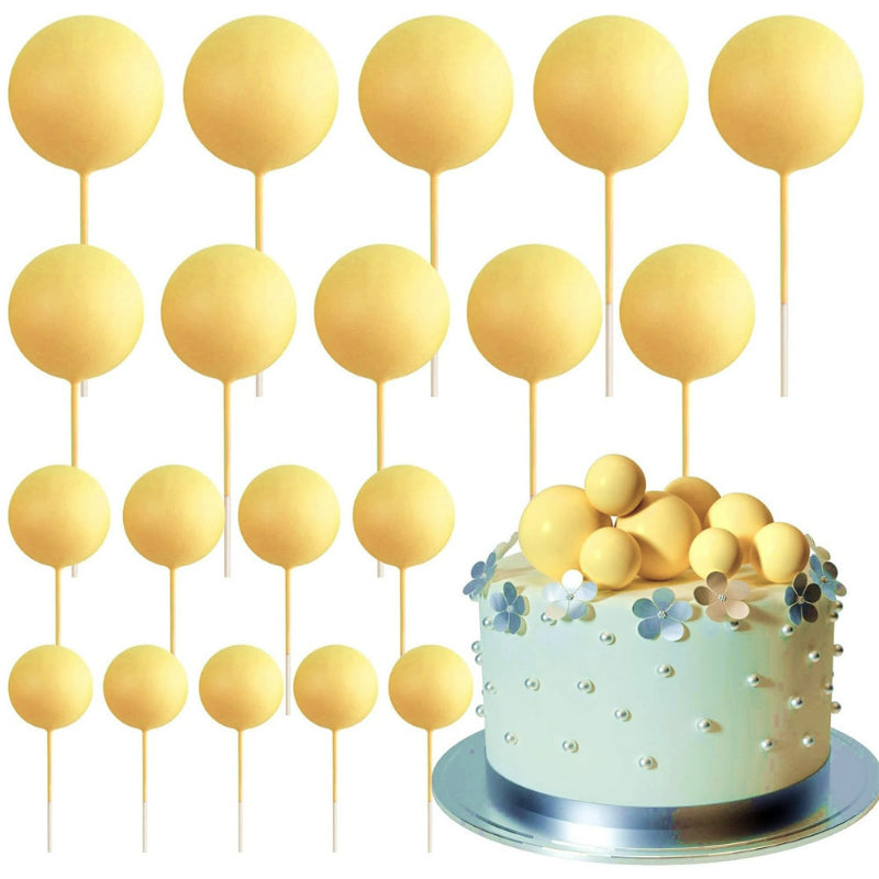 Foam ball cake topper yellow finish sphere picks with insertion wire