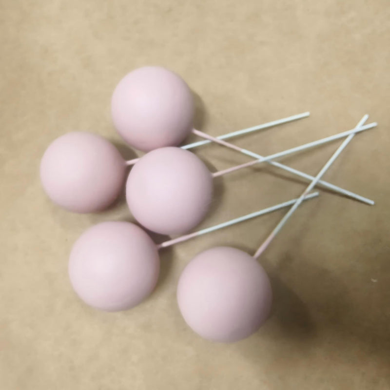 Foam ball cake topper matte pink muted finish sphere picks with insertion wire