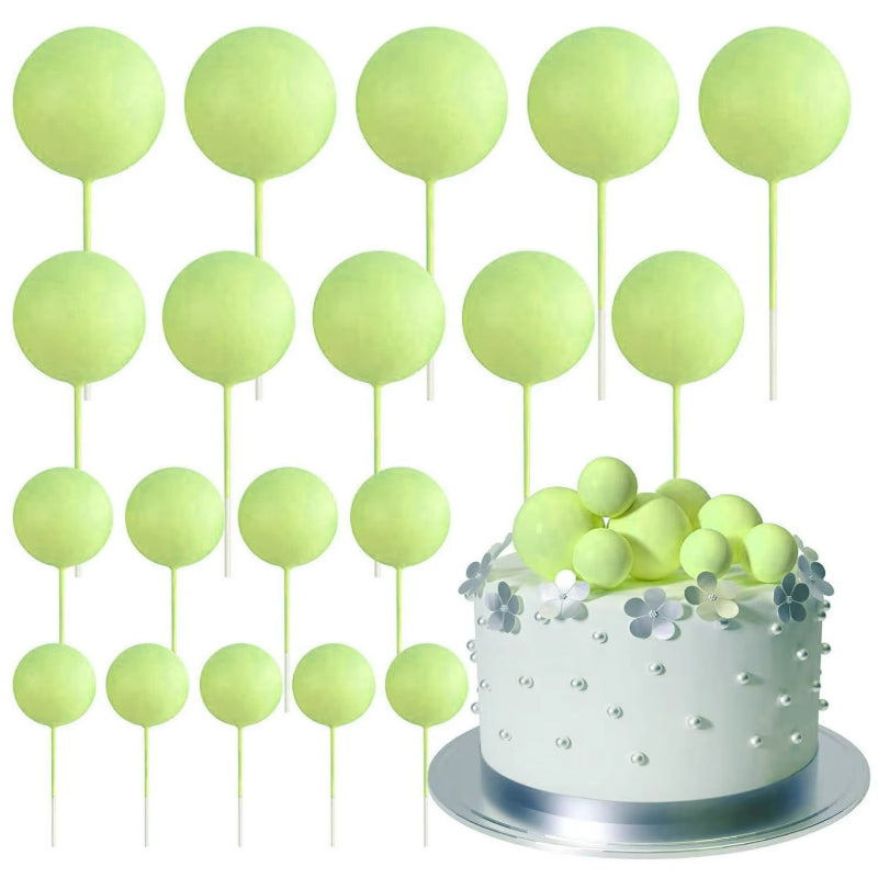 Foam ball cake topper neon green finish sphere picks with insertion wire