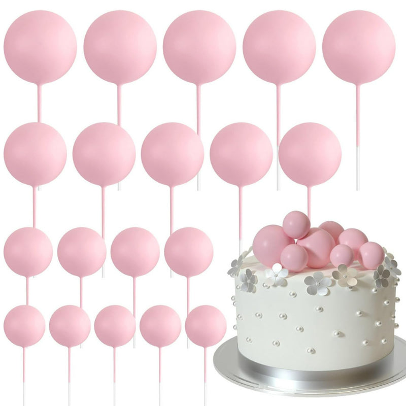 Foam ball cake topper pink pastel finish sphere picks with insertion wire