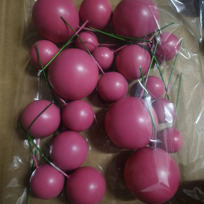 Foam ball cake topper dark rose red finish sphere picks with insertion wire