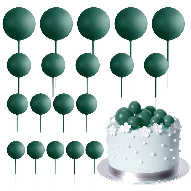 Foam ball cake topper dark green finish sphere picks with insertion wire