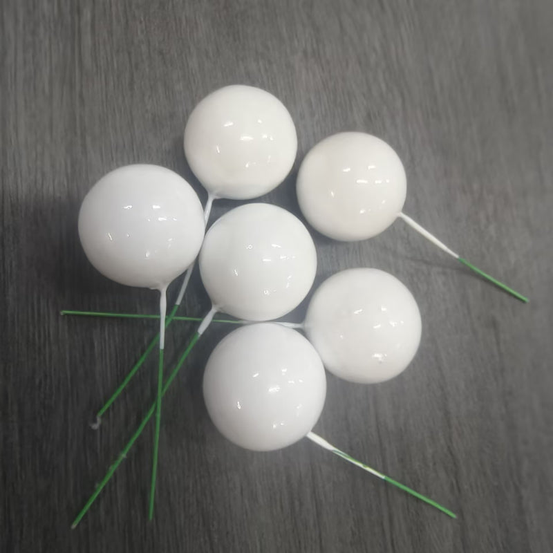 Foam ball cake topper white matte finish sphere picks with insertion wire