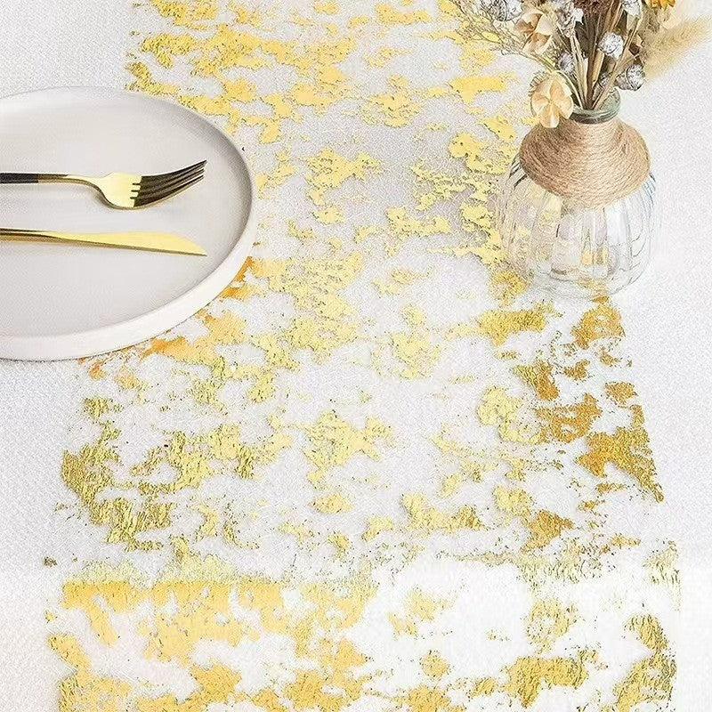 Gold Foil Mesh Table Runner – Disposable Tablecloth for Christmas, Wedding, Party & Halloween Decor (Gold/Silver/Black Gold/Rose Gold, 28cm x 2.75m/5m/10m/15m/20m/30m)