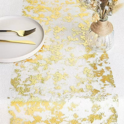 Gold Foil Mesh Table Runner – Disposable Tablecloth for Christmas, Wedding, Party & Halloween Decor (Gold/Silver/Black Gold/Rose Gold, 28cm x 2.75m/5m/10m/15m/20m/30m)