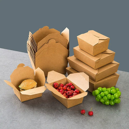 Fold-top food box stacked and open display set