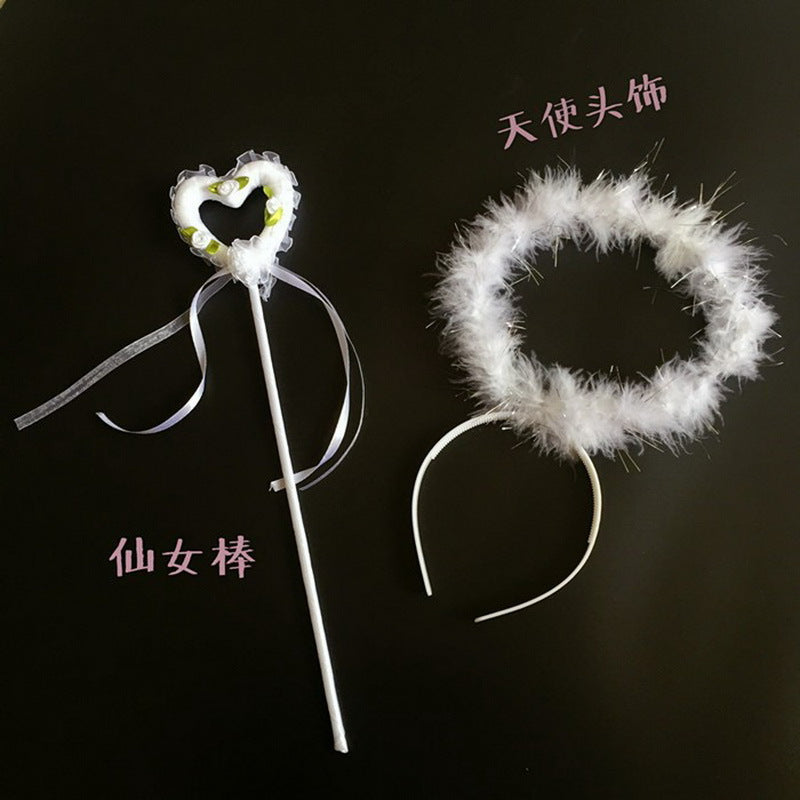 Feather angel wings white halo headband and wand