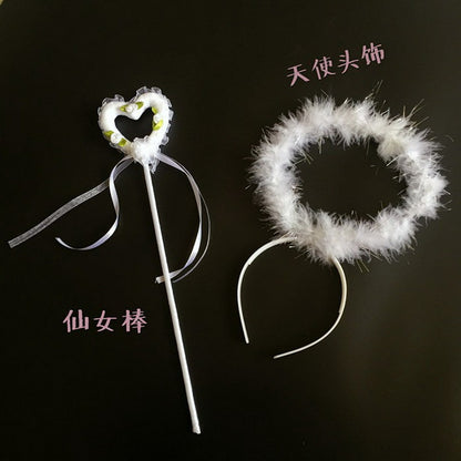 Feather angel wings white halo headband and wand