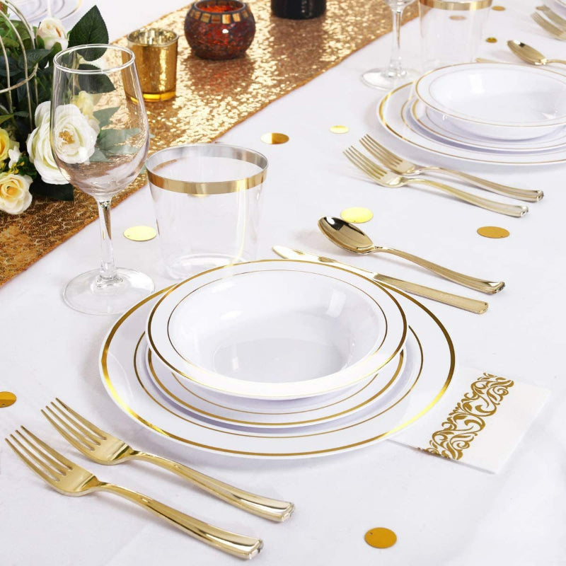 Disposable PS Dinner Plates 6-10.25 Inch - Gold Rim, Food Grade & Rose Gold Finish