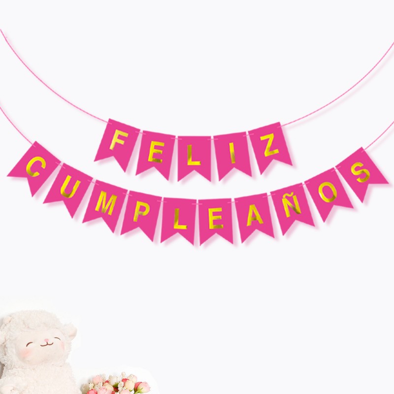 Spanish Happy Birthday Banner – Foil Stamped Fish Tail Pennant Garland, Gold Lettering Party Bunting for Spanish Celebration Decor
