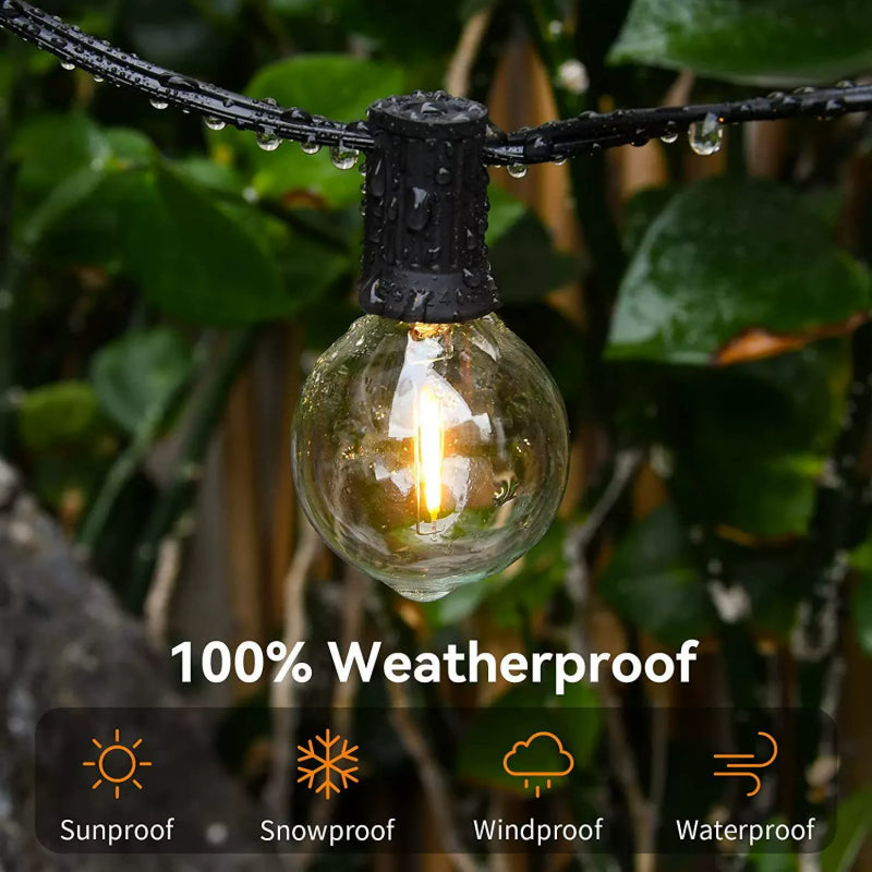 G40 Outdoor Fairy Lights 25 Bulbs, Waterproof LED String Lights for Christmas Halloween Party Camping Decor, EU/US Plug