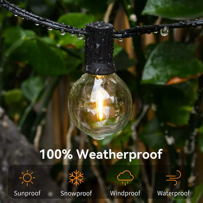 G40 Outdoor Fairy Lights 25 Bulbs, Waterproof LED String Lights for Christmas Halloween Party Camping Decor, EU/US Plug