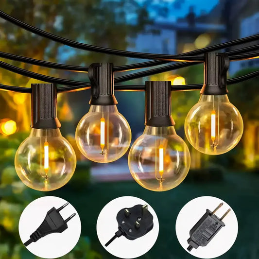G40 Outdoor Fairy Lights 25 Bulbs, Waterproof LED String Lights for Christmas Halloween Party Camping Decor, EU/US Plug