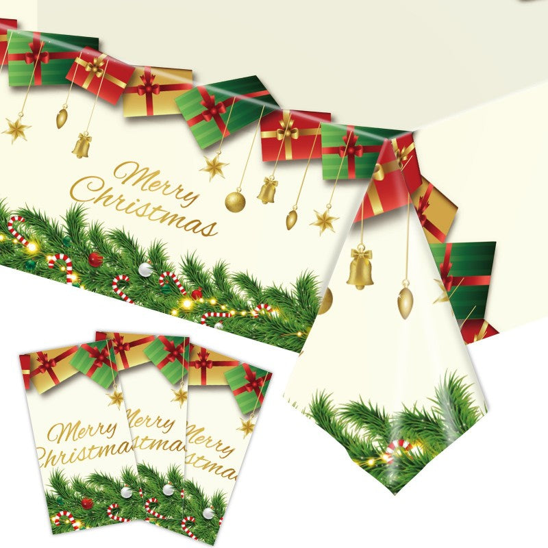 Disposable Christmas Party Tablecloth – Red Snowflake & Gingerbread Man PE Waterproof Cover for Holiday, Wedding & Festive Table Decor