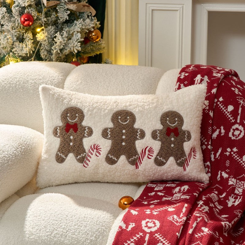 Red Snowflake Christmas Pillow Case – HOHOHO Embroidered Cushion Cover with Gingerbread Man, Holiday Home Decor & Gift for Family