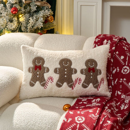 Red Snowflake Christmas Pillow Case – HOHOHO Embroidered Cushion Cover with Gingerbread Man, Holiday Home Decor & Gift for Family