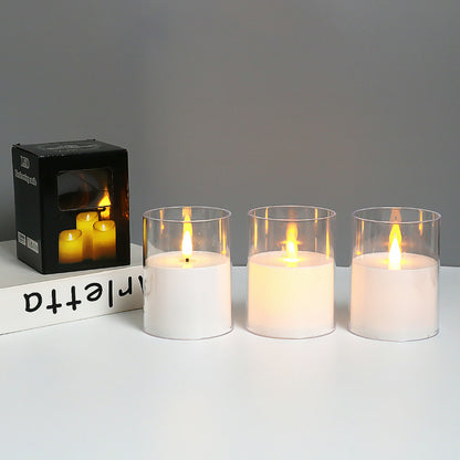 Glass cylinder LED candle white teardrop wick 7.5x10cm