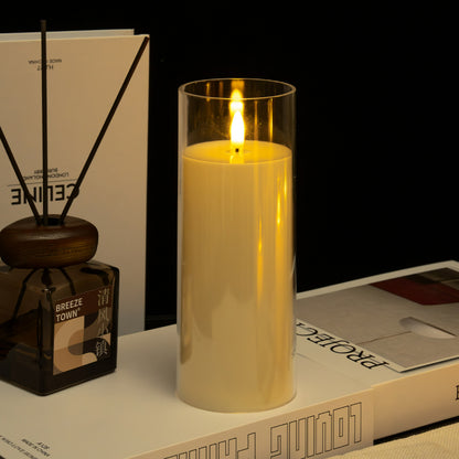 Glass cylinder LED candle ivory teardrop wick 7.5x20cm
