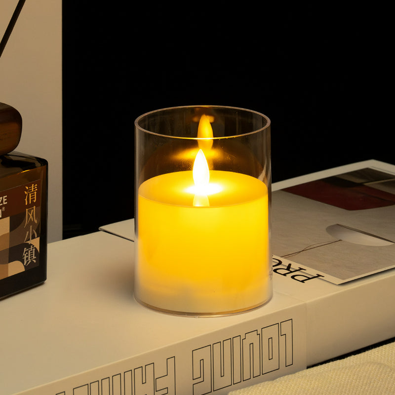 Glass cylinder LED candle ivory moving flame 7.5x10cm