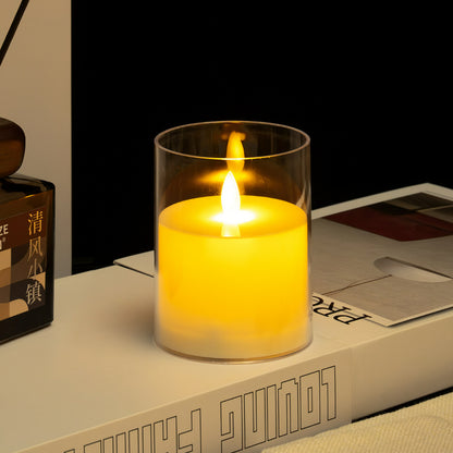 Glass cylinder LED candle ivory moving flame 7.5x10cm