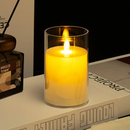 Glass cylinder LED candle ivory moving flame 7.5x12.5cm