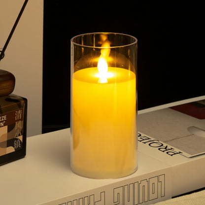 Glass cylinder LED candle ivory moving flame 7.5x15cm