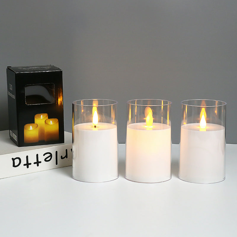 Glass cylinder LED candle white teardrop wick 7.5x12.5cm