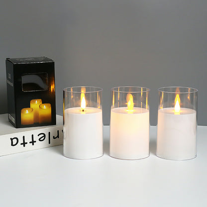 Glass cylinder LED candle white teardrop wick 7.5x12.5cm