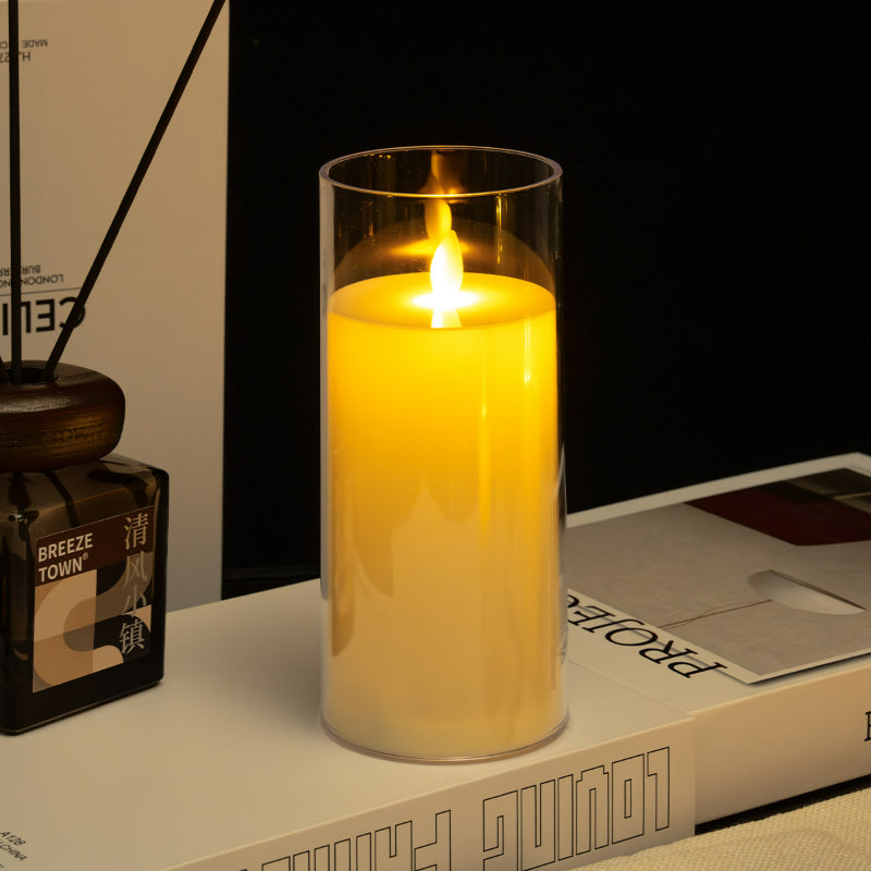 Glass cylinder LED candle ivory moving flame 7.5x17.5cm