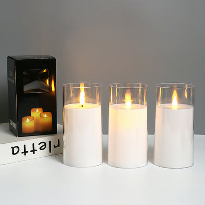 Glass cylinder LED candle white teardrop wick 7.5x15cm