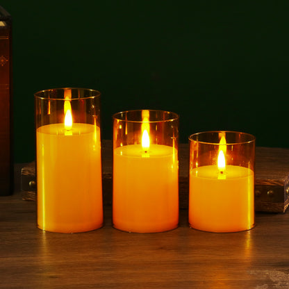 Glass cylinder LED candle gold glass teardrop wick 3-piece set
