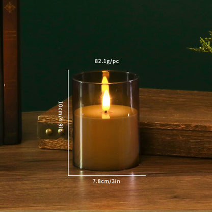 Glass cylinder LED candle grey glass teardrop wick 7.5x10cm