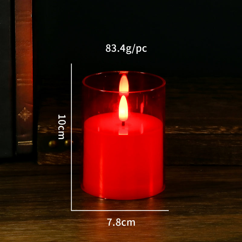 Glass cylinder LED candle red glass teardrop wick 7.5x10cm