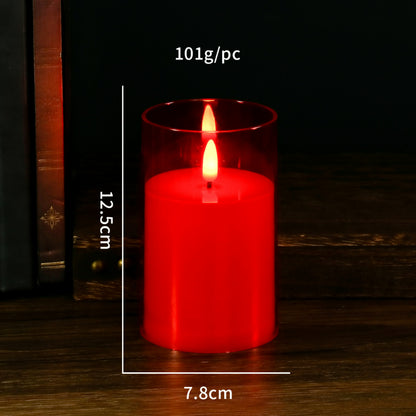 Glass cylinder LED candle red glass teardrop wick 7.5x12.5cm