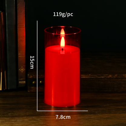 Glass cylinder LED candle red glass teardrop wick 7.5x15cm