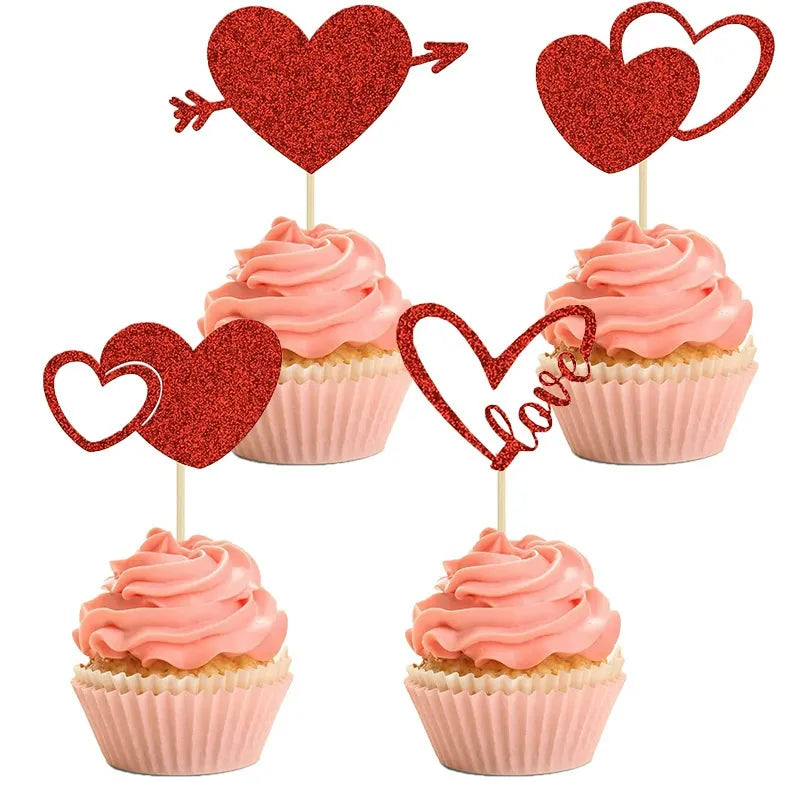 Glitter cardstock cupcake picks flat-packed DIY kit with glue dots and wooden sticks