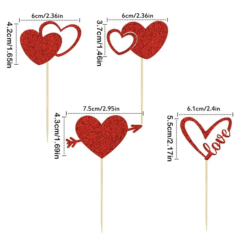 Glitter cardstock cupcake picks dimension specifications and sizing chart for 4 designs