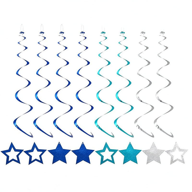 Star hanging swirls navy blue light blue and silver pendants