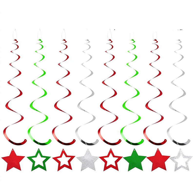 Star hanging swirls red emerald green and silver party streamers