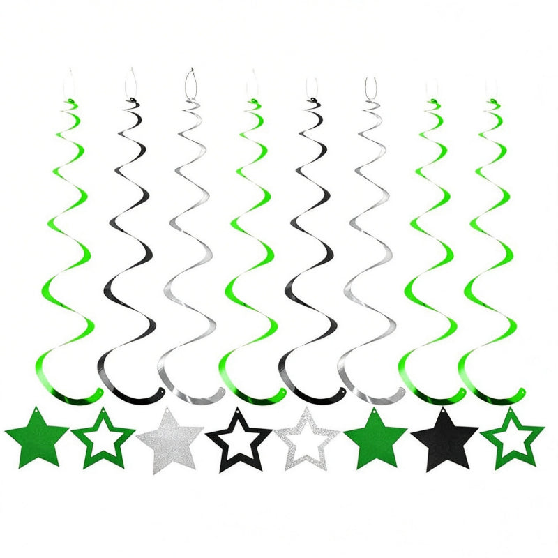 Star hanging swirls dark green black and silver foil coils