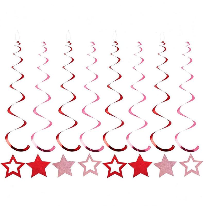 Star hanging swirls bold red and rose gold foil streamers