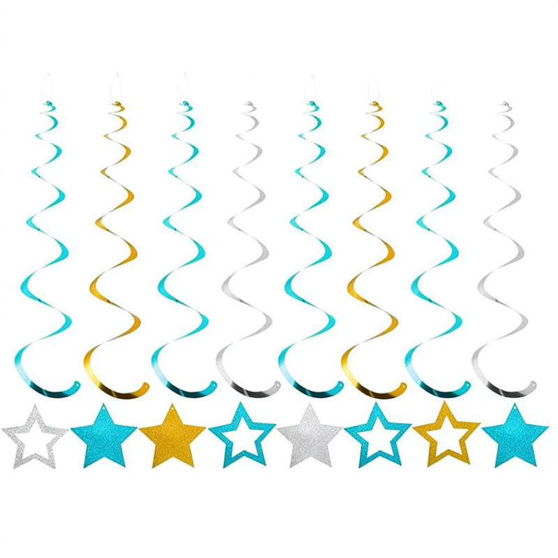 Star hanging swirls light blue gold and silver ceiling pendants