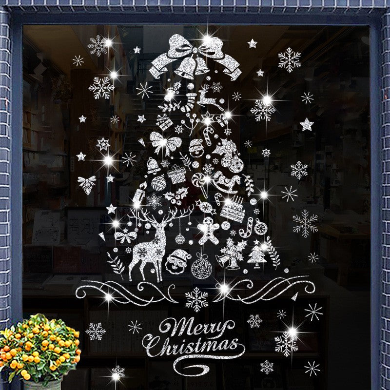 Christmas Static Cling Snowflake Decals – Festive Window Stickers for Glass, Sliding Doors, Office & Store Holiday Decor (Glitter Tree, Snowman, Solid Snowflake – 2 or 4 Pack, 20x30cm to 35x50cm)