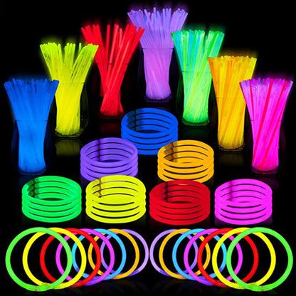 100 Pcs 8" Glow Sticks Bulk Party Pack, Neon Light Up Bracelets & Necklaces with Connectors for Concert, Halloween & Birthday