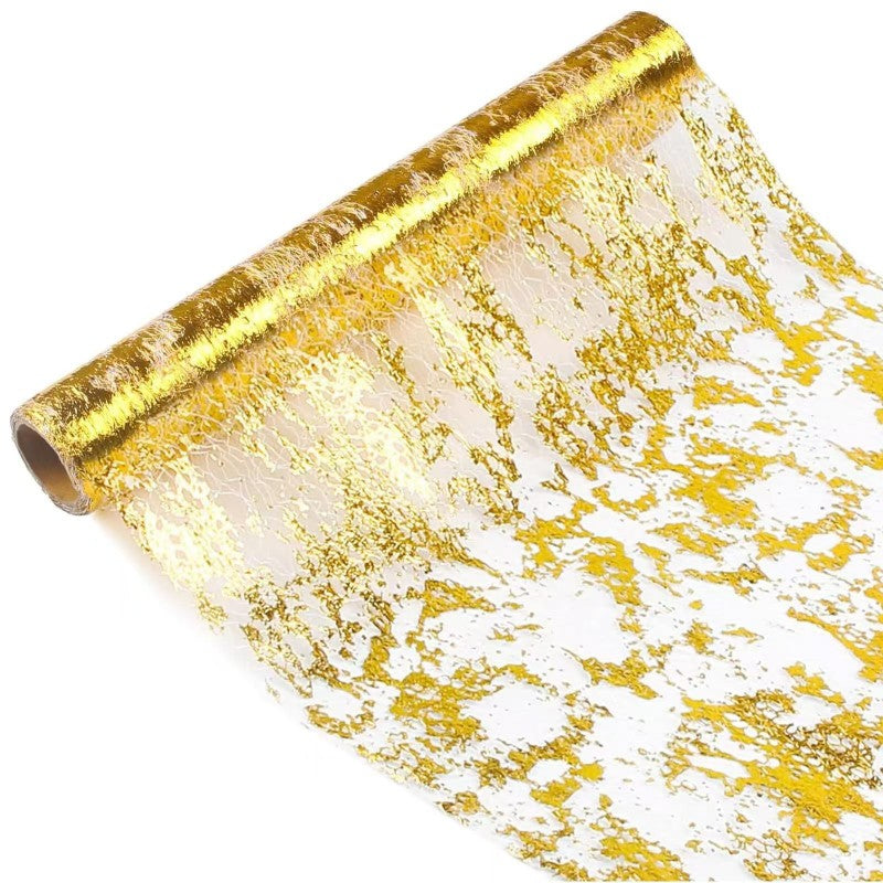 Gold Foil Mesh Table Runner – Disposable Tablecloth for Christmas, Wedding, Party & Halloween Decor (Gold/Silver/Black Gold/Rose Gold, 28cm x 2.75m/5m/10m/15m/20m/30m)