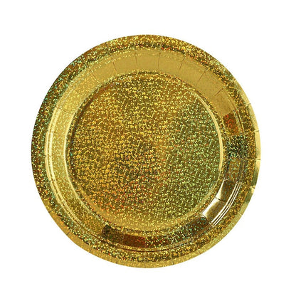 Custom Gold Foil Paper Plates - Heavy Duty 300g Disposable Laser Round Plates for Events