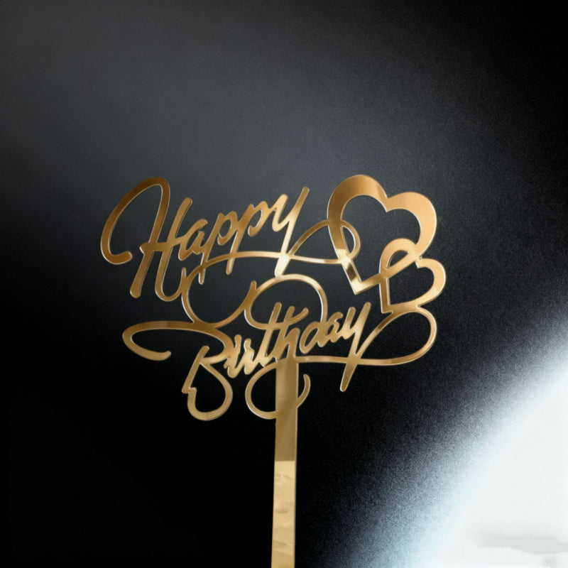 Gold acrylic cake topper script lettering with hollow heart accent 9cm width
