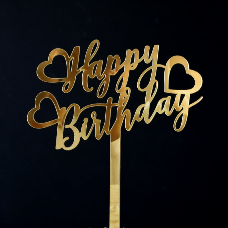 Gold acrylic cake topper modern bold script with side heart 10cm width