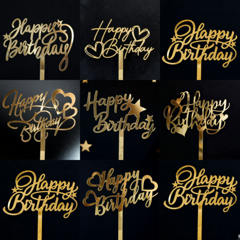 Gold acrylic cake topper assorted design collection overview